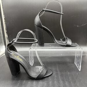 Lulus black Ankle strap open toe block heel womens size 5.5 strappy stiletto